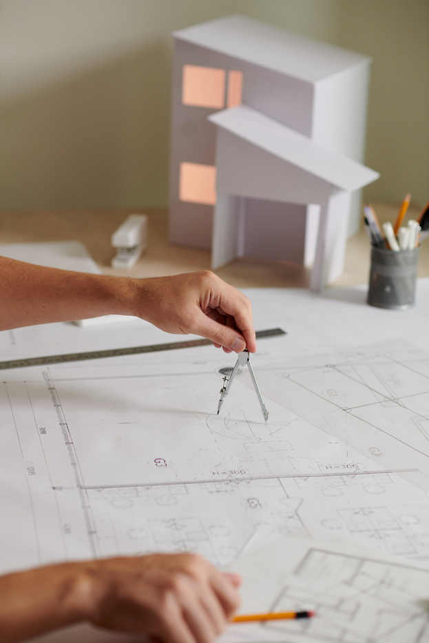 Civil Engineer Working on Blueprint